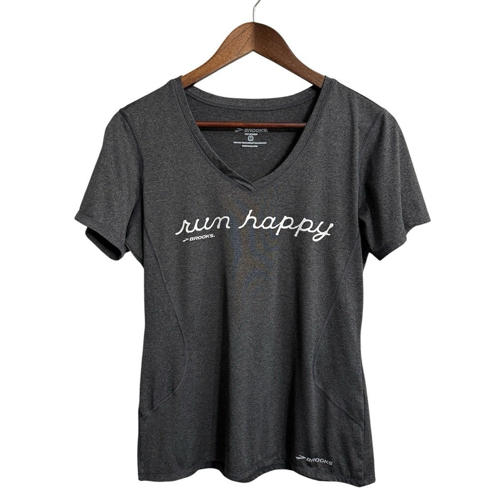 Brooks shirt women's medium gray active performance stretch babydoll t Run Happy